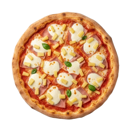 Pizza Hawai: paradajkový základ, šunka, syr, ananás