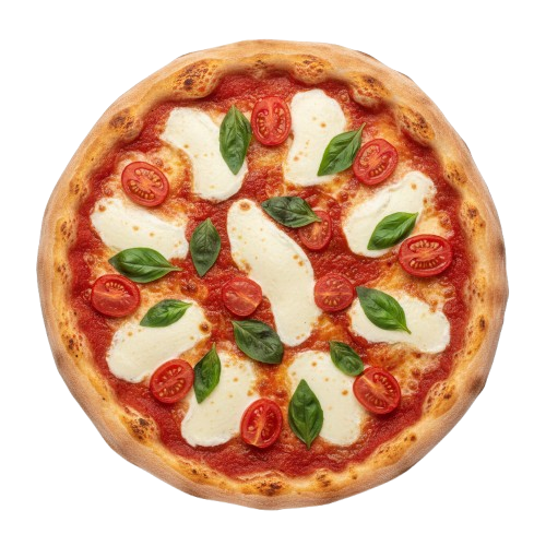 Pizza Margherita: paradajkový základ, syr, rajčiny